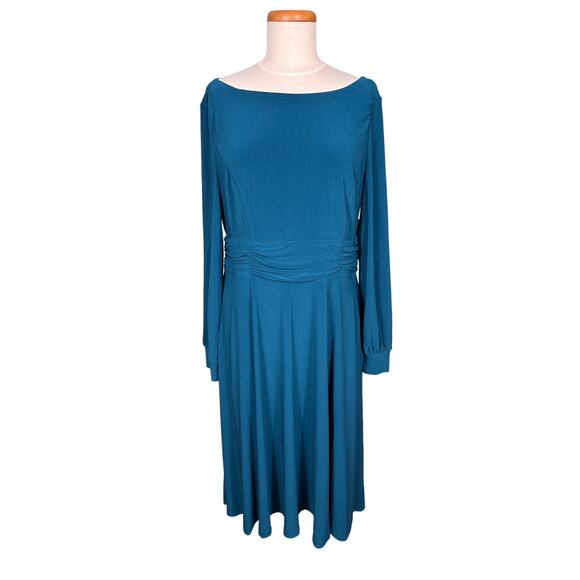 Jessica Howard Midi Dress Women's Size 14 Blue Boat Neck Fit and Flare Pleated - Picture 1 of 12
